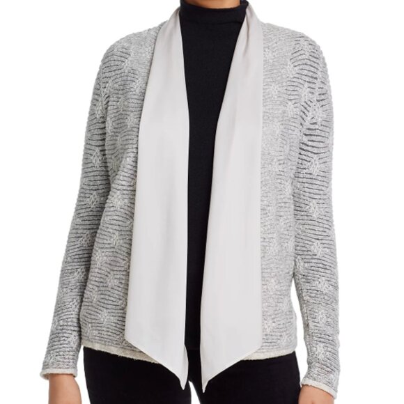 Nic & Zoe Sweaters - Nic & Zoe Grey Textured Open Cardigan with Sash Trim